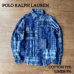 ⭐︎美品⭐︎ ラルフローレン パッチワーク シャツ　長袖　インディゴ　ネイティブ柄 ポロラルフローレン リネン混 ネイティブ柄 インディゴパッチ