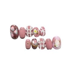 【現品販売】ネイルチップ　@ピンク系花柄チェックのサムネイル
