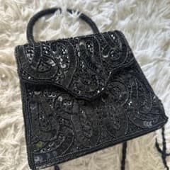 ブラック 総ビーズ刺繍 パーティーバッグ 2wayチェーンショルダー