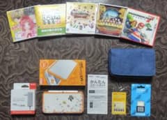 New 2DS LL ホワイト/オレンジ、3DSソフト5本、充電器、ポーチセット