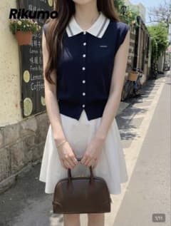 SHEIN ポロニット 半袖 ネイビー JP-XL（M）のサムネイル