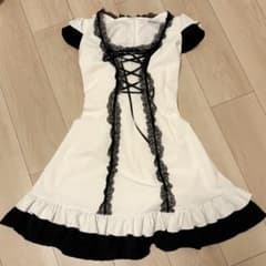 marble フリル袖編み上げワンピース 白×黒レース ゴスロリ　jsk marble フリル袖編み上げワンピース 白×黒レース ゴスロリ jsk - メルカリ