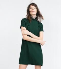 ZARA WOMAN フリル ミニワンピース グリーン XS