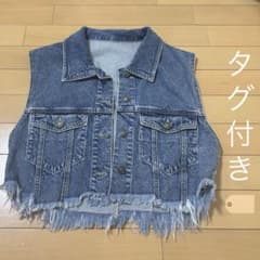 ‪☆新品・未使用‪☆ メンズ ウィメンズ ショート丈 デニムベスト ストリートのサムネイル