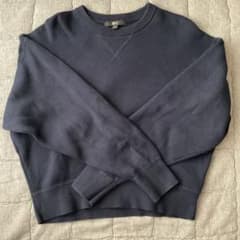 【美品】UNIQLOスムースコットンクルーネックセーター　Sサイズ　69ネイビーのサムネイル