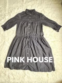 PINK HOUSE ブラック ドット柄 ロングワンピース 長袖 綿100%のサムネイル