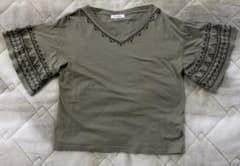 レディースカーキ刺繍Tシャツのサムネイル