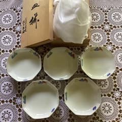k42 深川製磁 宮内庁御用達 八角 白磁皿5枚セット 取り皿 小鉢 木箱