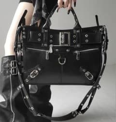 2WAY アイレットベルト ジップアップ スクエアフォルム ハンドバッグ 