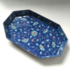 有田焼 幸山窯 色絵 花唐草 角皿 長角皿 大皿 プレート コバルト