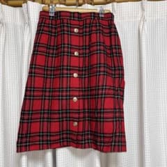 赤チェック タイトスカート ウール混 ゴールドボタンのサムネイル