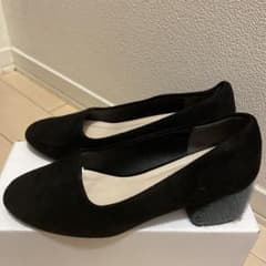 パンプス　ブラック　グリーン　スクエア　スウェード　Mサイズのサムネイル