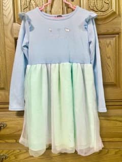 女の子 130 長袖 ワンピース チュニック シフォンスカートのサムネイル