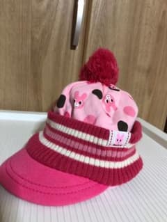 本物ミキハウスのピンクうさぎのニット帽 Sのため52程度？のサムネイル