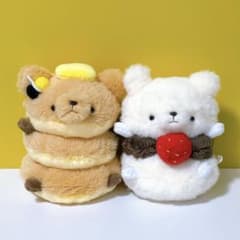 【スイーツくまセット】ホットケーキくま×いちご大福くま＊作家ぬい＊ふわもこ手作り スイーツくまセット】ホットケーキくま×いちご大福くま＊作家ぬい