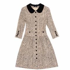 美品】CURSOL レオパード柄 ワンピース ベージュ×ブラック 秋冬 - メルカリ