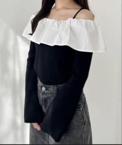 heather オフショル フリル ニット トップス ブラック F