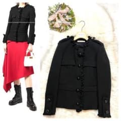 美品 バレンシアガ エポレット付き フリル パイピング ジャケット 38 黒 美品 バレンシアガ エポレット付き フリル パイピング ジャケット 38