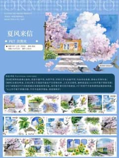 おすそ分け☆海外マステ PETテープ 切り売り 新七天 夏风来信 1ループ