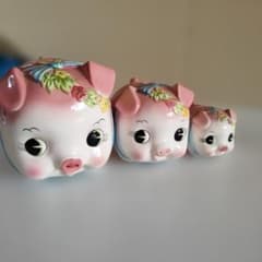 加藤工芸 豚の貯金箱 昭和レトロ 加藤工芸 KATO KOGEI ブタの貯金箱 3体セット 手描き 昭和レトロ