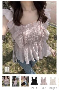 【GRL】 シアーフリルノースリーブブラウス ピンクのサムネイル