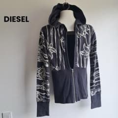 DIESEL 디젤 총 무늬 지퍼 업 파커 블랙 Y2K 로고 후드