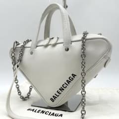 美品】バレンシアガ 2way トライアングル ショルダーバッグ レザー 白 