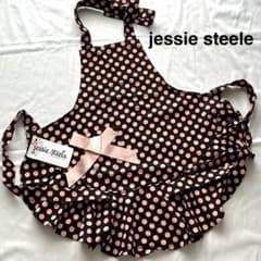 jessie steele エプロン ブラウン&ピンク　ポルカ　ドット柄 リボン