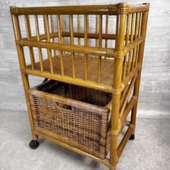 ラタン 収納ラック 3段 引き出し バスケット キャスター付き 籐家具
