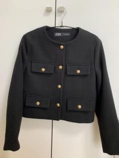 ZARA ノーカラージャケット 黒　Sのサムネイル