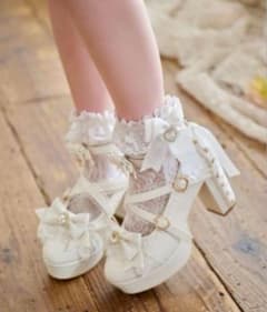 LIZLISA トゥシューズライクフリルリボンパンプス