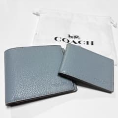 【新品】コーチ メンズ 二つ折り財布 札入れ カードケース レザー ブルーのサムネイル