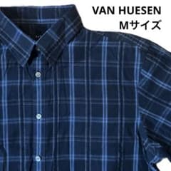 VAN HEUSEN 半袖チェックシャツ ネイビー M ボックスカット 短丈のサムネイル