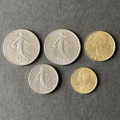 古銭 フランス コイン 1フラン、1/2フラン、10サンチーム、5サン