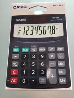 【新品】カシオ 電卓 MS-7LBK 8桁 税計算 時間計算 ソーラー 小型のサムネイル