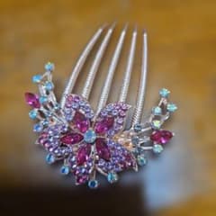 ピンク パープル ビジュー 髪飾り ヘアコームのサムネイル