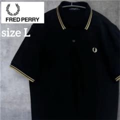 美品】FRED PERRY ポロシャツ 黒 ゴールド 袖襟ライン 月桂樹ロゴ