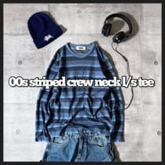 00s striped crew neck l/s cut saw y2k