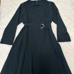 ［☆ダークグリーン ベルト付き七部長袖ロングワンピース上品 冠婚葬祭お出かけ☆］のサムネイル