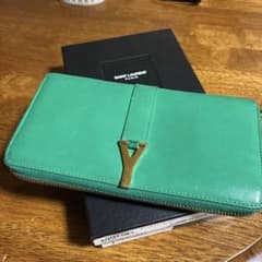 サンローラン 長財布 ラウンドファスナー Yライン グリーン ジップ 