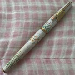 パイロット 万年筆 18K 18金 皮巻き ゴールド 花柄 細字 F 白軸 廃盤