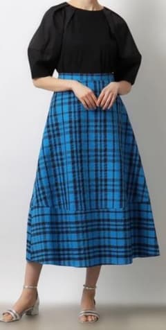 極美品 OPAQUE.CLIP ブルー サッカーチェックフレアスカート サイズL
