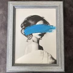 Modern Art Painting, Framed, Female Portrait, Blue x Gray, 50 x 40 cm