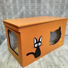 117《キャットハウス》ハンドメイド 猫 猫柄 足跡 ネコ 犬ケージ 小屋