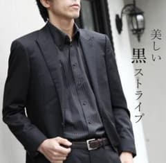 【新品未使用】ブラック ストライプ ドレスシャツ　LLのサムネイル