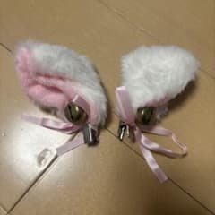 猫耳 クリップ 鈴付き ピンク ホワイト コスプレのサムネイル