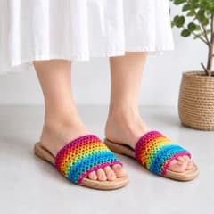 レインボー 編み込み サンダル 23.5cm レディース カラフル 台湾製 夏