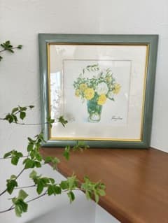 橋本不二子 Fujico 額装 限定版画 薔薇 花 絵画 インテリア 35×35