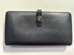 大人気 CHANEL ココボタン Wホック長財布 ブラックxゴールド レザー 