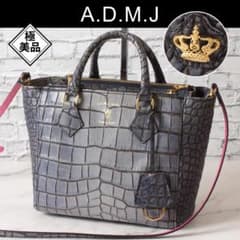 ✨極美品✨ ADMJ ショルダーバッグ トートバッグ 2way クロコ 王冠金具 